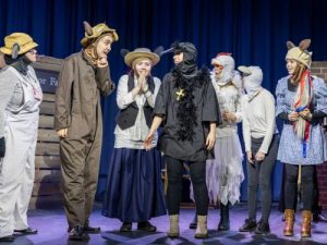 Moses gets the crowd excited about Sugar Candy Mountain - a promise of false hope - Animal Farm 2026 - Lewes Drama Collective