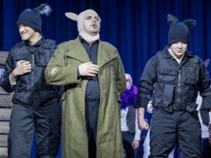 Napoleon descends his dogs - Animal Farm 2026 - Lewes Drama Collective